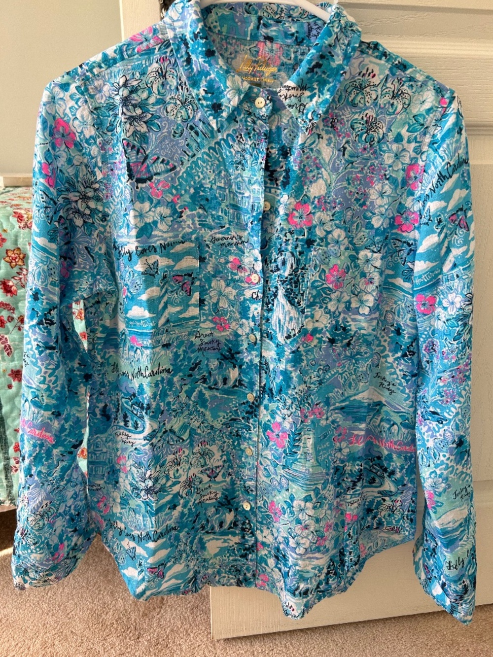 Lilly Pulitzer Seaview Linen Button Up North Carolina Small